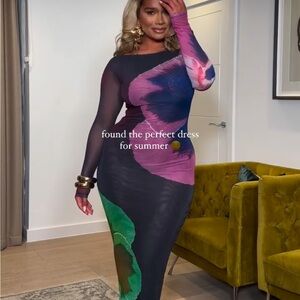 Elegant Multicolor Long Sleeve Dress